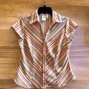 70s Vintage Fred David Short-Sleeve Button-Down Blouse | Women's Petite Medium